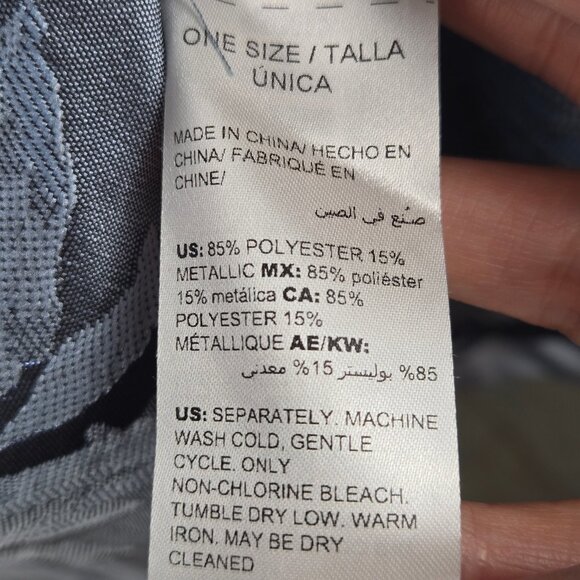 Chico’s Size 2 (12/14) Blue Jacquard Metallic Open Front Long Jacket Rolled Cuff - Picture 11 of 13